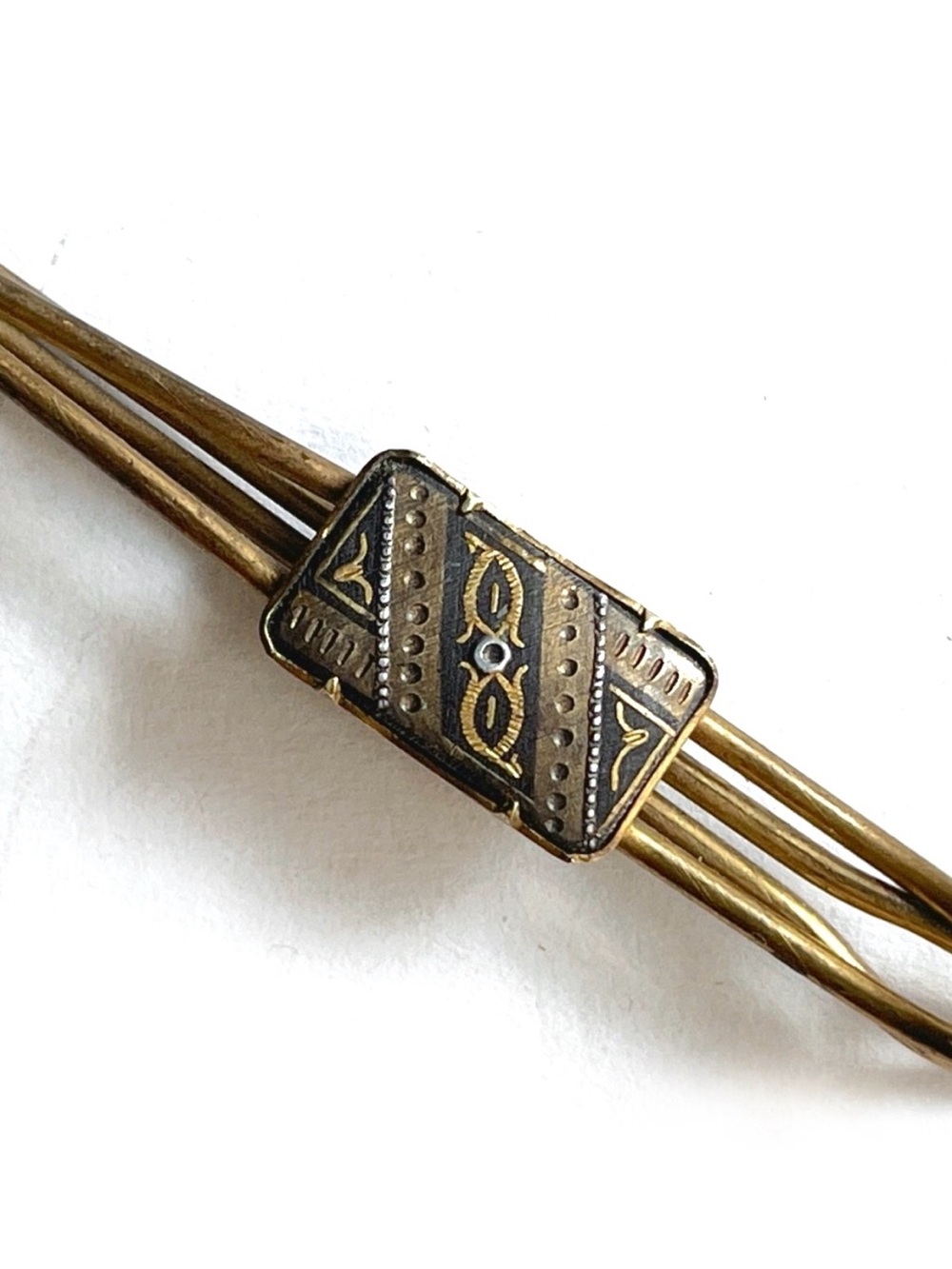 Vintage Damascene Tie Bar Damascus Gold Silver Etching Middle Eastern European